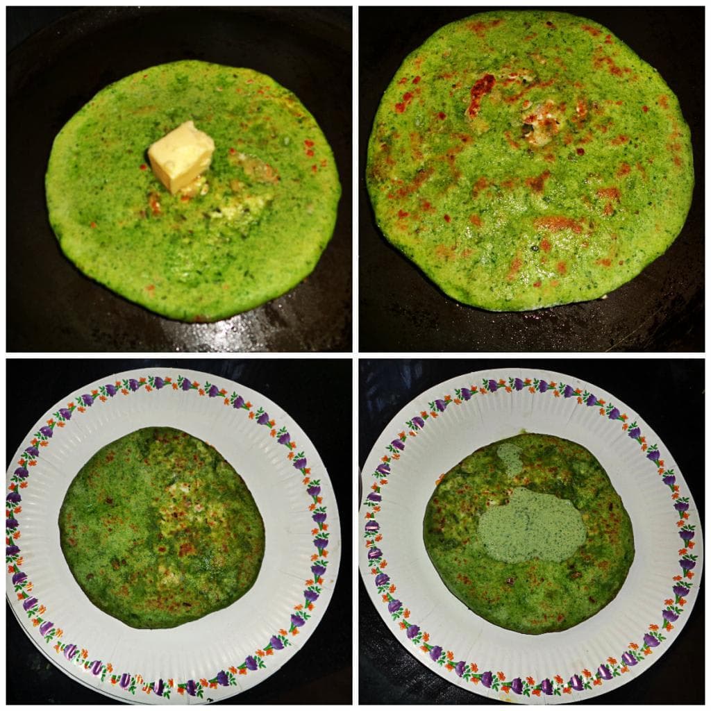 Step-by-step photos of cooking a green Sherpa pancake with spices – riki kur with jimbu timur herbs in the GTA
