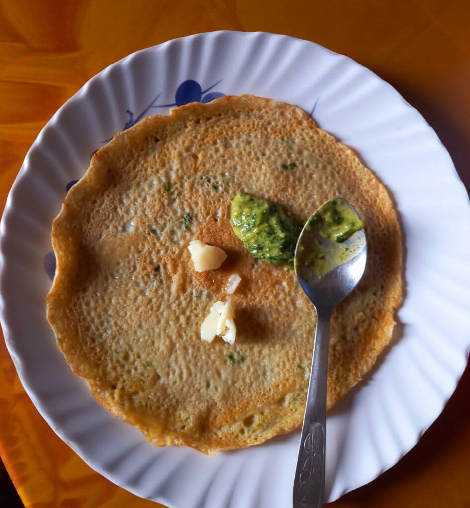 Traditional Himalayan flatbread with butter and green paste – Sherpa cooking with jimbu timur spices in the GTA